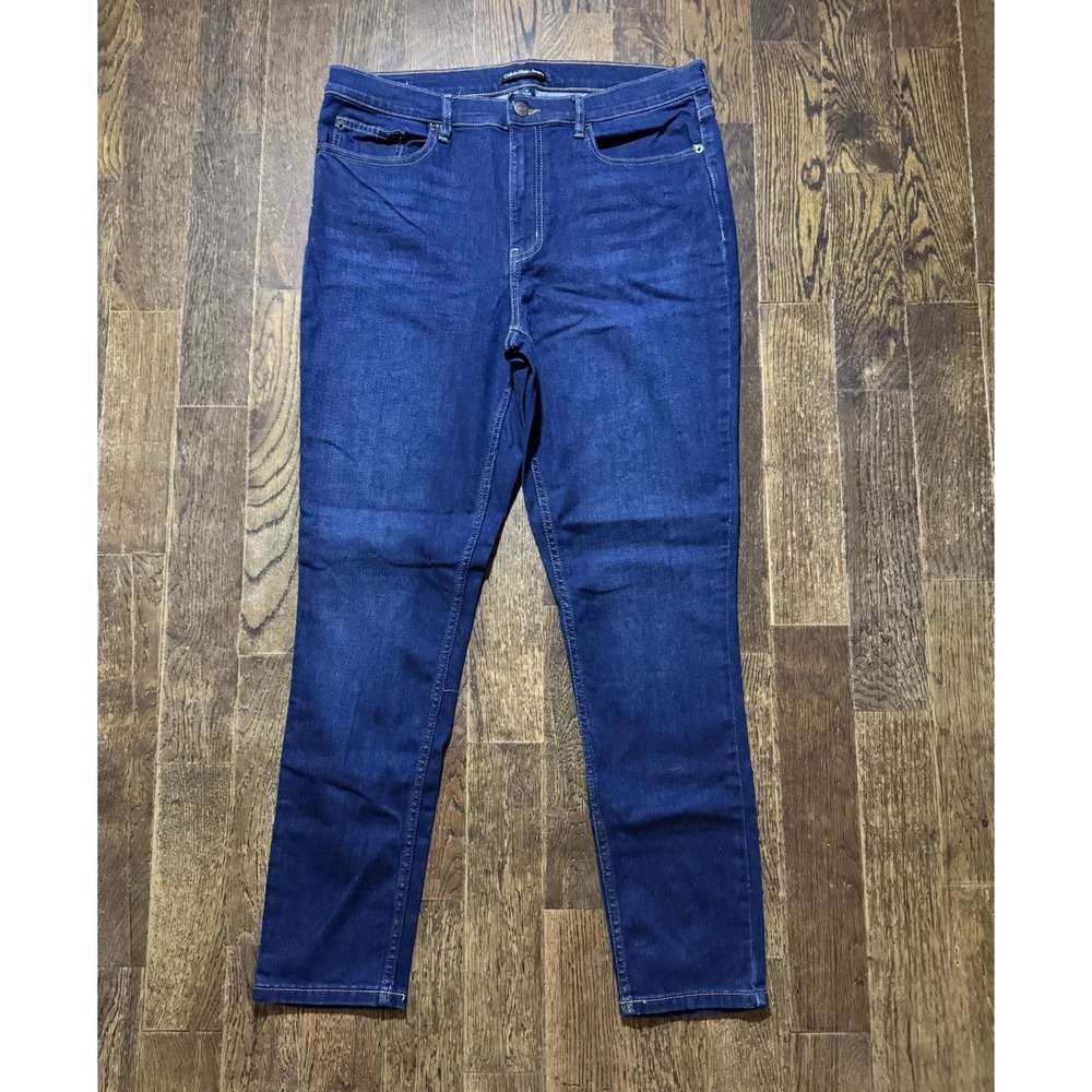 Calvin Klein Blue Jeans Womens Size 14 High Rise Skinny Stretch Dark Wash
